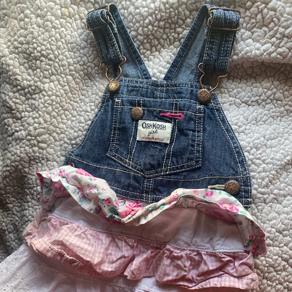 OshKosh B'gosh Pink and Blue Ruffled Overalls